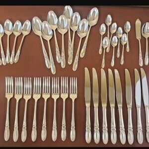White Orchid Silverplated Flatware Set – Oneida Community Plate, 41 Pieces